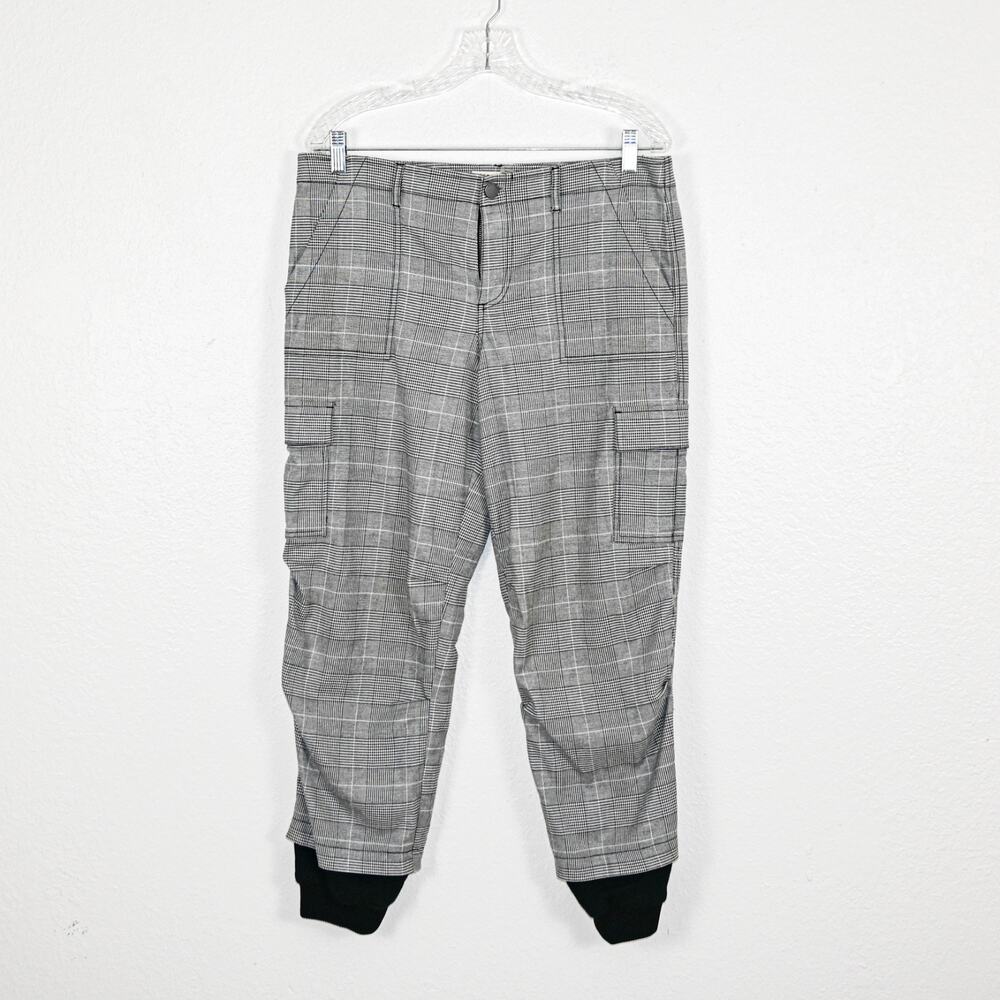 Alice + Olivia Isaac Distress Cargo Pants Grey houndstooth Size 8 - Picture 2 of 10